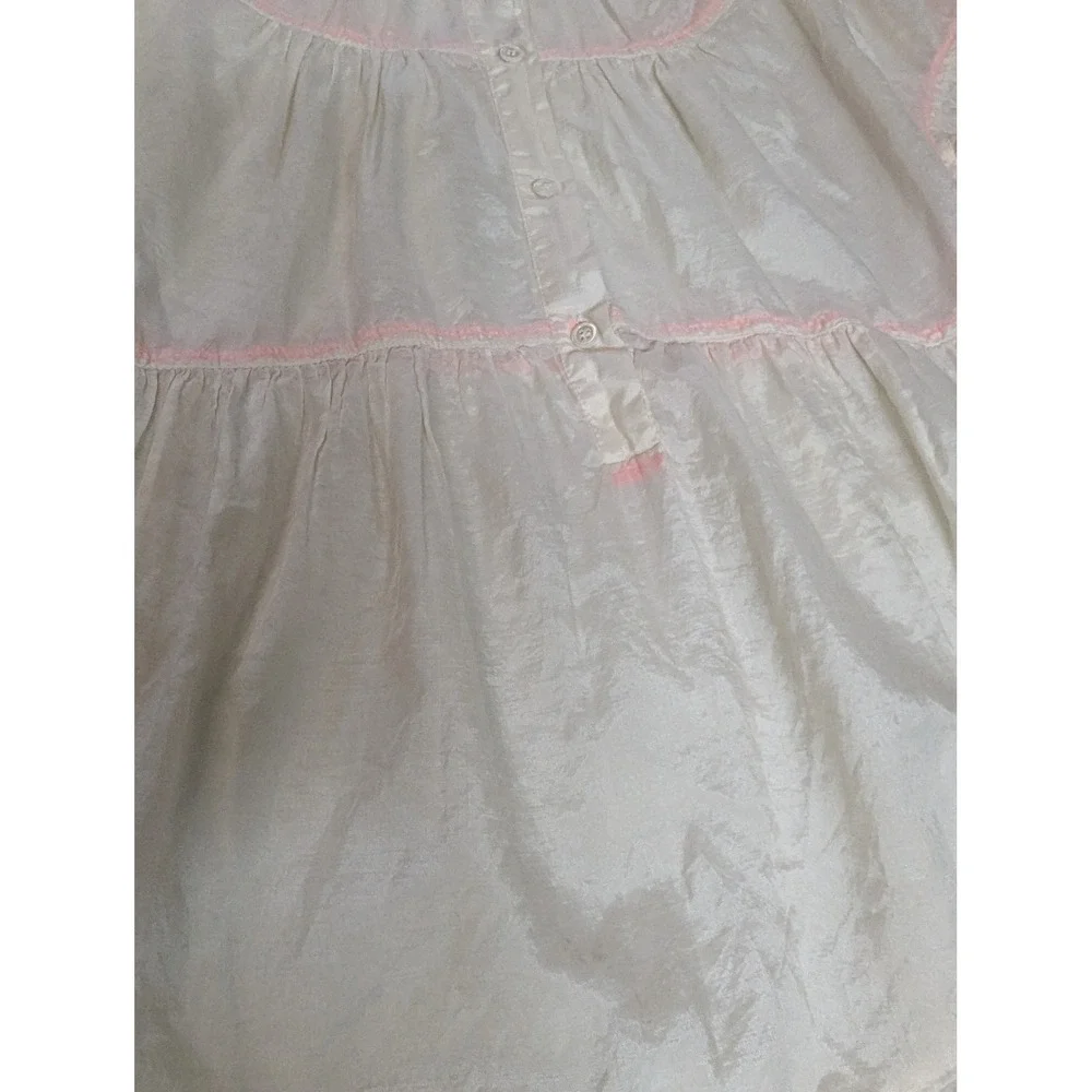 J. Crew Ivory Silk Cotton Babydoll Blouse Pink Trim Puff Sleeve Sz 0